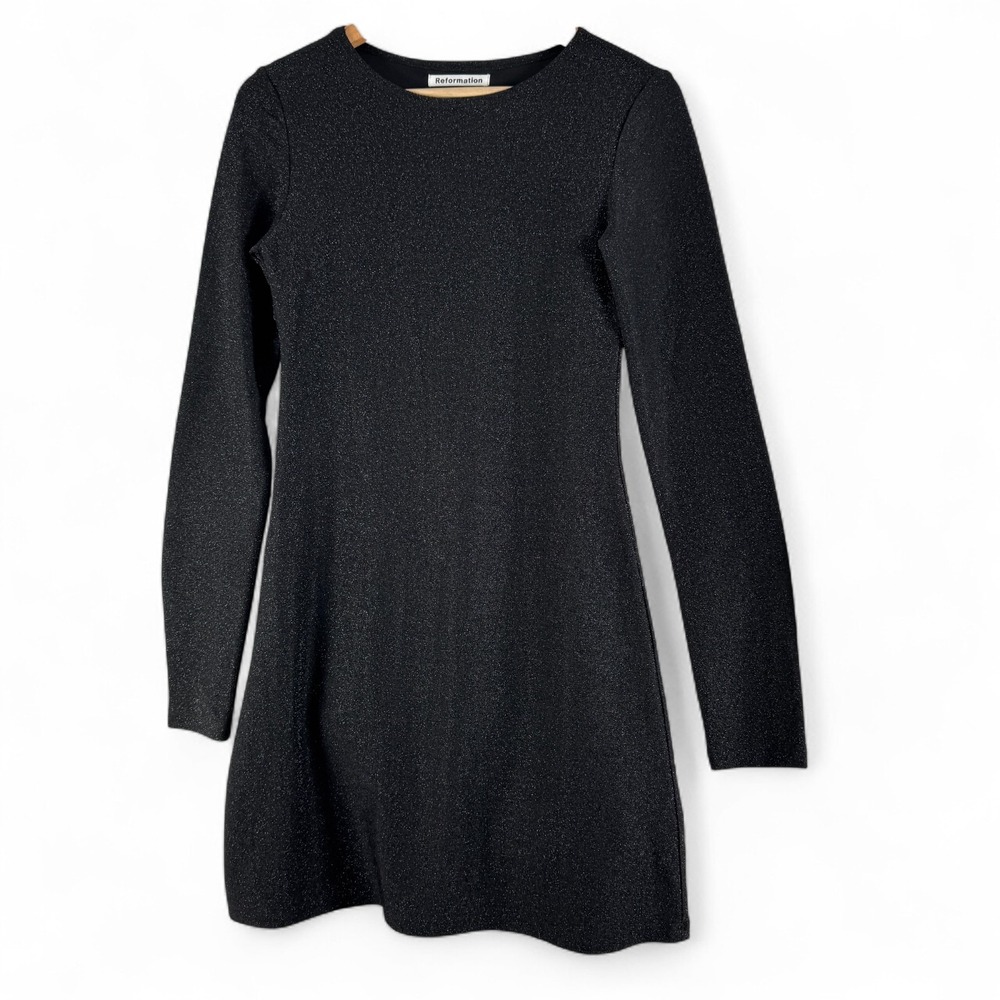 Reformation Rdford Black Metallic Long Sleeve Mini Dress Sz XS